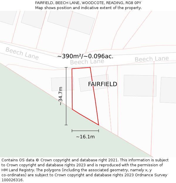 FAIRFIELD, BEECH LANE, WOODCOTE, READING, RG8 0PY: Plot and title map