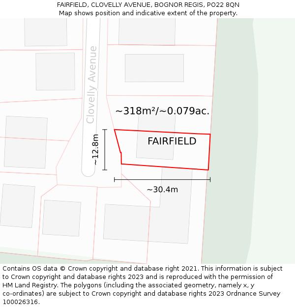 FAIRFIELD, CLOVELLY AVENUE, BOGNOR REGIS, PO22 8QN: Plot and title map