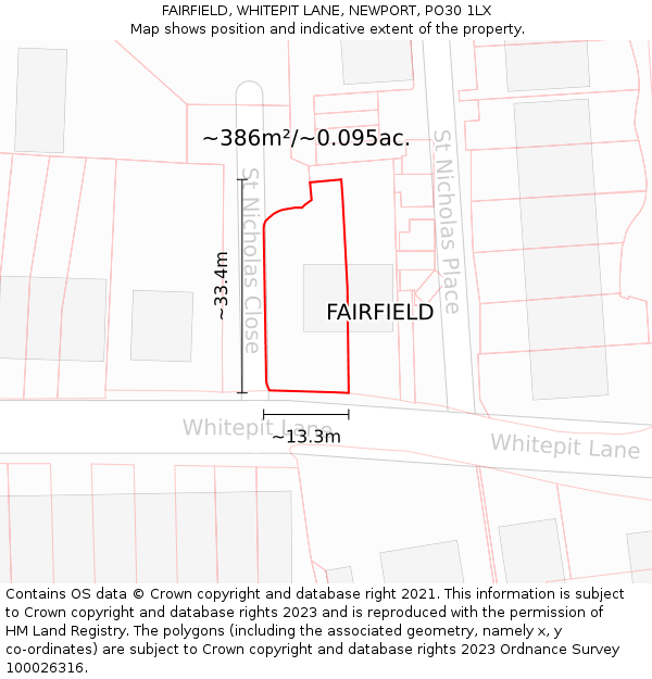 FAIRFIELD, WHITEPIT LANE, NEWPORT, PO30 1LX: Plot and title map