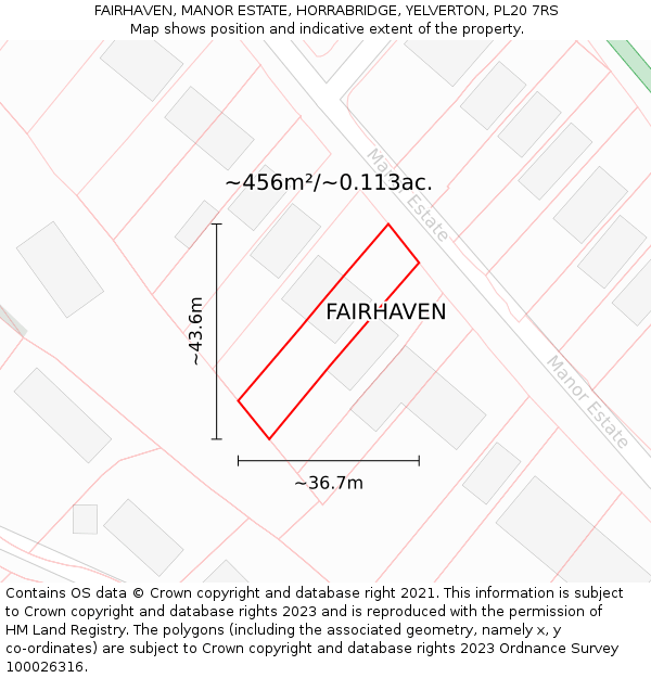 FAIRHAVEN, MANOR ESTATE, HORRABRIDGE, YELVERTON, PL20 7RS: Plot and title map