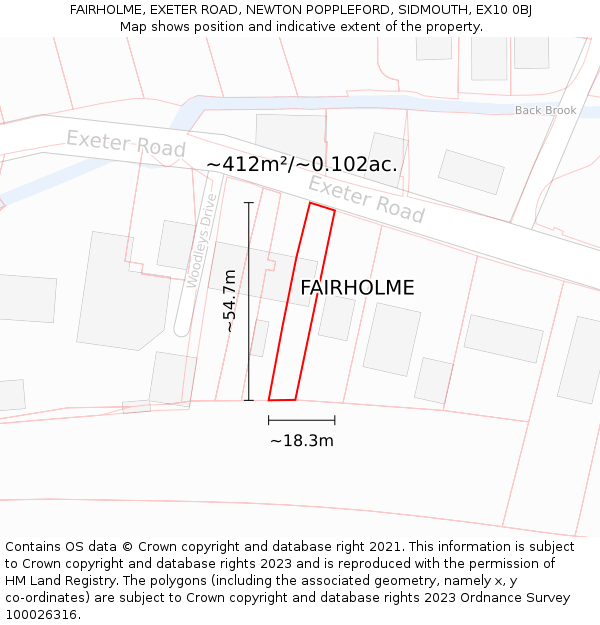 FAIRHOLME, EXETER ROAD, NEWTON POPPLEFORD, SIDMOUTH, EX10 0BJ: Plot and title map