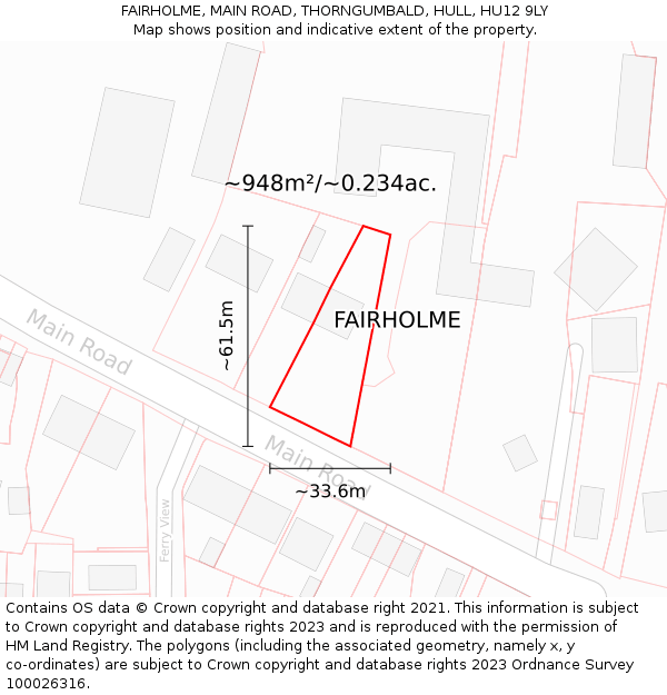 FAIRHOLME, MAIN ROAD, THORNGUMBALD, HULL, HU12 9LY: Plot and title map