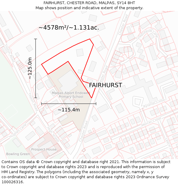 FAIRHURST, CHESTER ROAD, MALPAS, SY14 8HT: Plot and title map