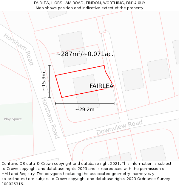 FAIRLEA, HORSHAM ROAD, FINDON, WORTHING, BN14 0UY: Plot and title map
