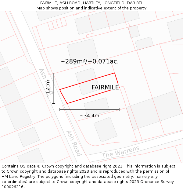 FAIRMILE, ASH ROAD, HARTLEY, LONGFIELD, DA3 8EL: Plot and title map