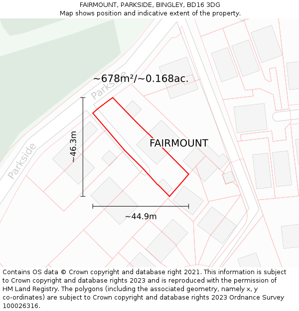 FAIRMOUNT, PARKSIDE, BINGLEY, BD16 3DG: Plot and title map