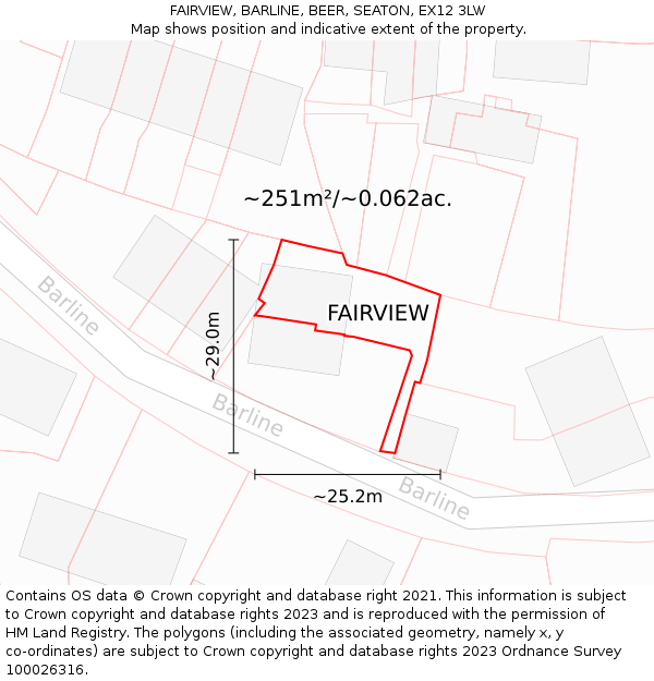 FAIRVIEW, BARLINE, BEER, SEATON, EX12 3LW: Plot and title map