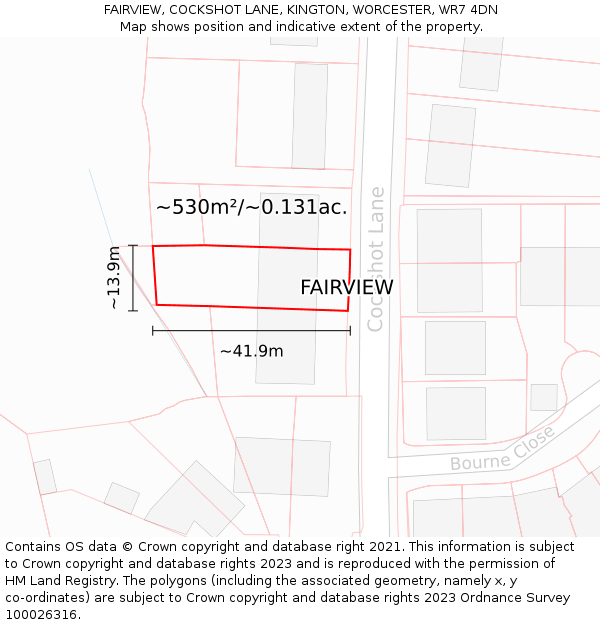 FAIRVIEW, COCKSHOT LANE, KINGTON, WORCESTER, WR7 4DN: Plot and title map