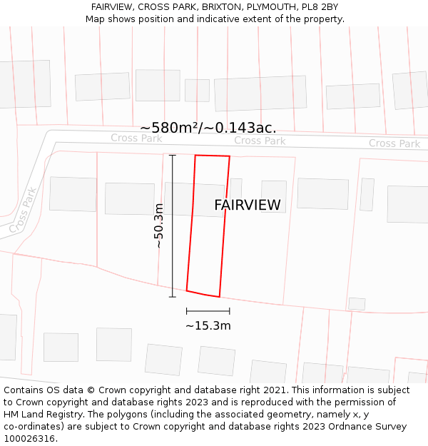 FAIRVIEW, CROSS PARK, BRIXTON, PLYMOUTH, PL8 2BY: Plot and title map