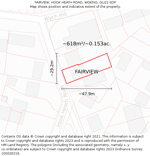 FAIRVIEW, HOOK HEATH ROAD, WOKING, GU22 0DP: Plot and title map