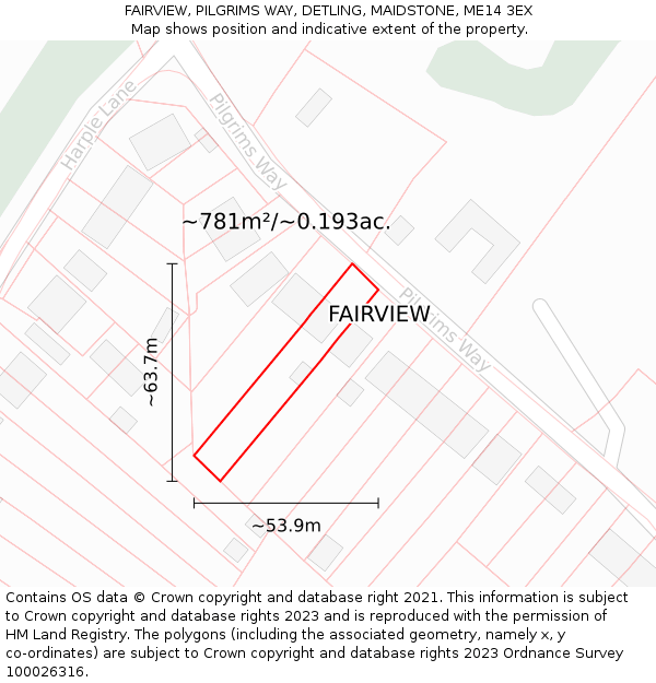 FAIRVIEW, PILGRIMS WAY, DETLING, MAIDSTONE, ME14 3EX: Plot and title map