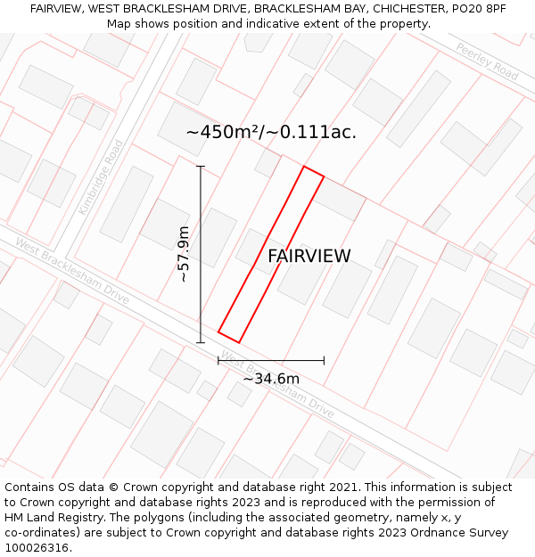 FAIRVIEW, WEST BRACKLESHAM DRIVE, BRACKLESHAM BAY, CHICHESTER, PO20 8PF: Plot and title map