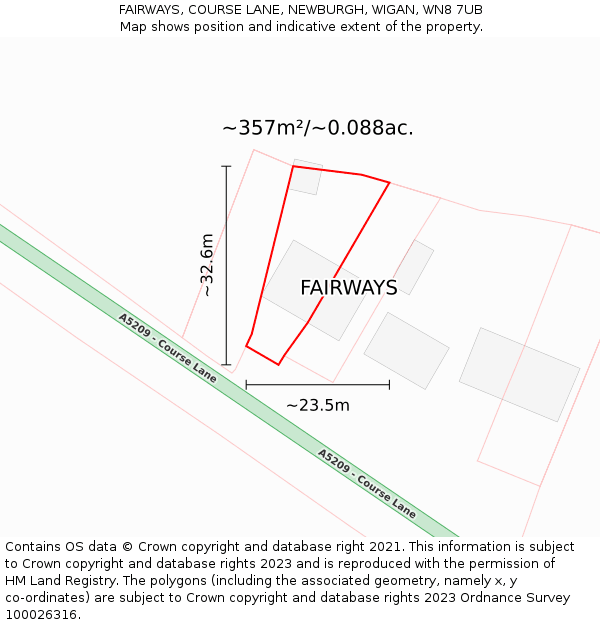 FAIRWAYS, COURSE LANE, NEWBURGH, WIGAN, WN8 7UB: Plot and title map