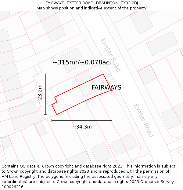 FAIRWAYS, EXETER ROAD, BRAUNTON, EX33 2BJ: Plot and title map