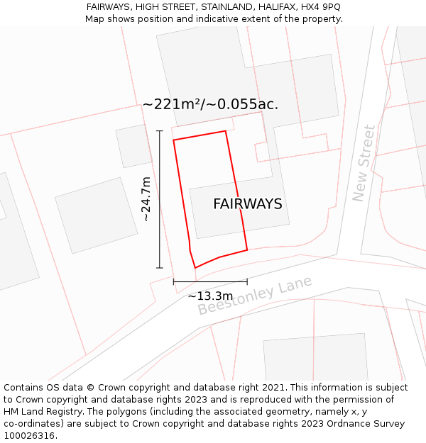 FAIRWAYS, HIGH STREET, STAINLAND, HALIFAX, HX4 9PQ: Plot and title map