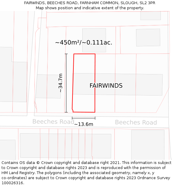 FAIRWINDS, BEECHES ROAD, FARNHAM COMMON, SLOUGH, SL2 3PR: Plot and title map