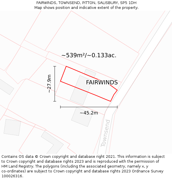 FAIRWINDS, TOWNSEND, PITTON, SALISBURY, SP5 1DH: Plot and title map