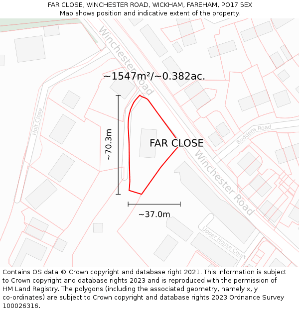 FAR CLOSE, WINCHESTER ROAD, WICKHAM, FAREHAM, PO17 5EX: Plot and title map
