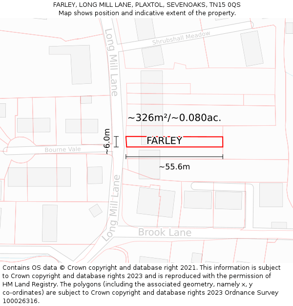 FARLEY, LONG MILL LANE, PLAXTOL, SEVENOAKS, TN15 0QS: Plot and title map