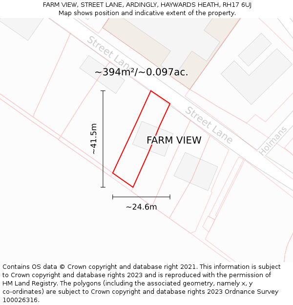 FARM VIEW, STREET LANE, ARDINGLY, HAYWARDS HEATH, RH17 6UJ: Plot and title map