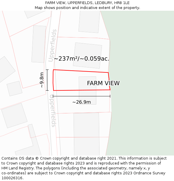 FARM VIEW, UPPERFIELDS, LEDBURY, HR8 1LE: Plot and title map