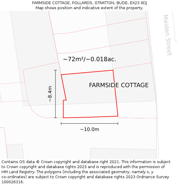FARMSIDE COTTAGE, POLLARDS, STRATTON, BUDE, EX23 9DJ: Plot and title map