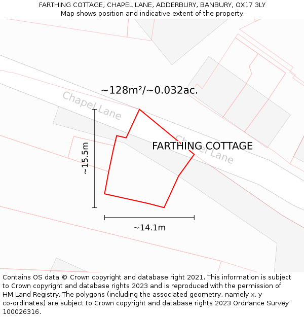 FARTHING COTTAGE, CHAPEL LANE, ADDERBURY, BANBURY, OX17 3LY: Plot and title map