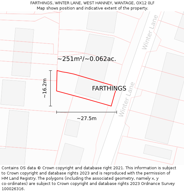 FARTHINGS, WINTER LANE, WEST HANNEY, WANTAGE, OX12 0LF: Plot and title map