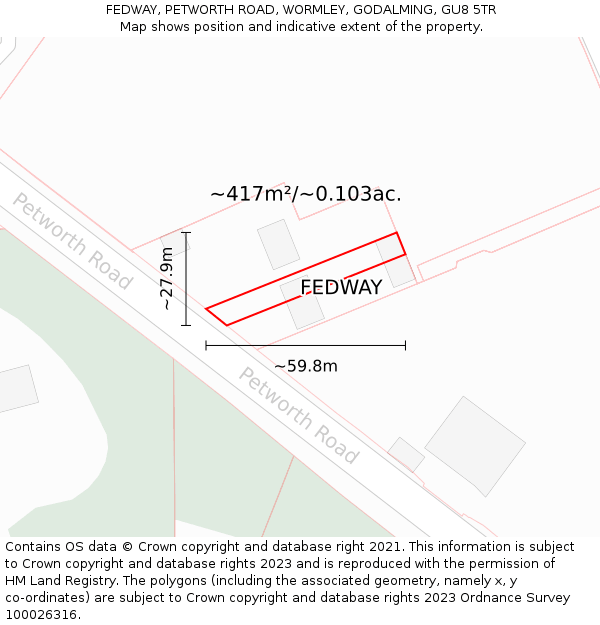 FEDWAY, PETWORTH ROAD, WORMLEY, GODALMING, GU8 5TR: Plot and title map