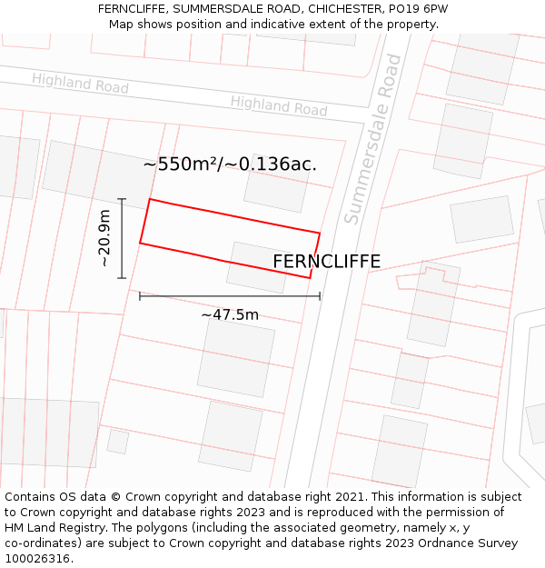 FERNCLIFFE, SUMMERSDALE ROAD, CHICHESTER, PO19 6PW: Plot and title map