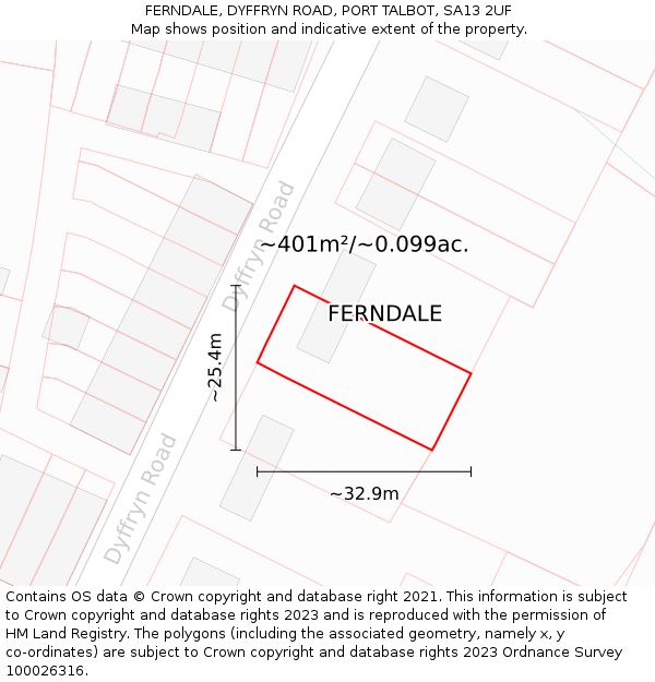 FERNDALE, DYFFRYN ROAD, PORT TALBOT, SA13 2UF: Plot and title map