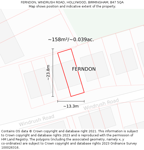 FERNDON, WINDRUSH ROAD, HOLLYWOOD, BIRMINGHAM, B47 5QA: Plot and title map