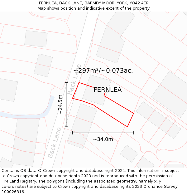 FERNLEA, BACK LANE, BARMBY MOOR, YORK, YO42 4EP: Plot and title map