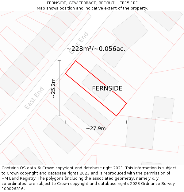 FERNSIDE, GEW TERRACE, REDRUTH, TR15 1PF: Plot and title map