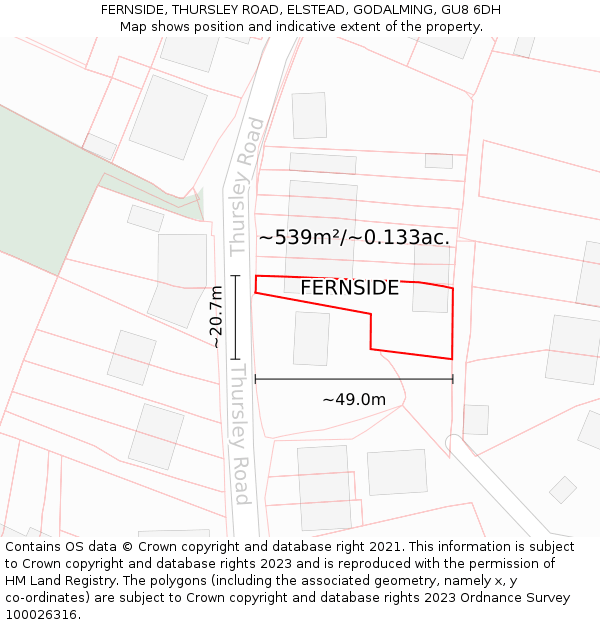 FERNSIDE, THURSLEY ROAD, ELSTEAD, GODALMING, GU8 6DH: Plot and title map