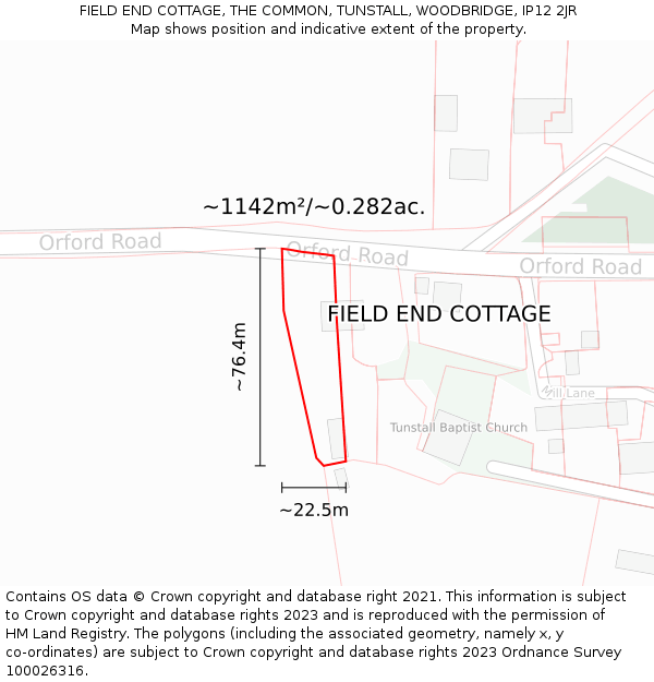FIELD END COTTAGE, THE COMMON, TUNSTALL, WOODBRIDGE, IP12 2JR: Plot and title map
