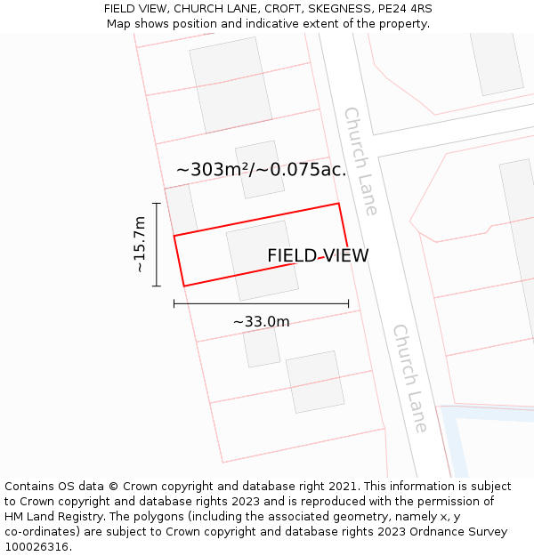 FIELD VIEW, CHURCH LANE, CROFT, SKEGNESS, PE24 4RS: Plot and title map