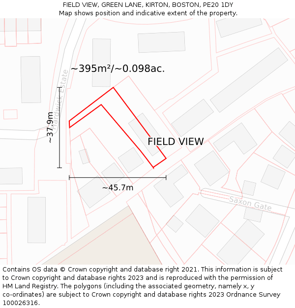 FIELD VIEW, GREEN LANE, KIRTON, BOSTON, PE20 1DY: Plot and title map