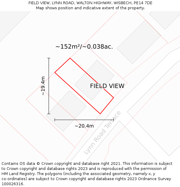 FIELD VIEW, LYNN ROAD, WALTON HIGHWAY, WISBECH, PE14 7DE: Plot and title map