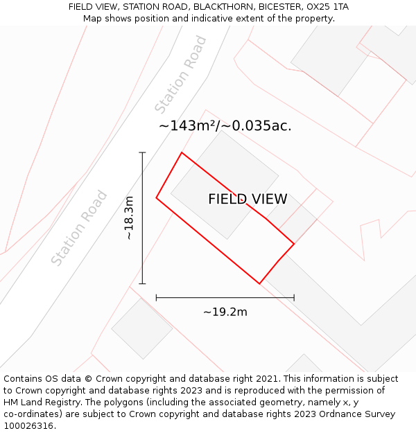 FIELD VIEW, STATION ROAD, BLACKTHORN, BICESTER, OX25 1TA: Plot and title map