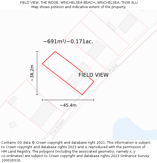 FIELD VIEW, THE RIDGE, WINCHELSEA BEACH, WINCHELSEA, TN36 4LU: Plot and title map