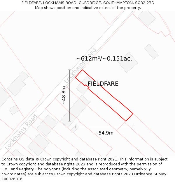 FIELDFARE, LOCKHAMS ROAD, CURDRIDGE, SOUTHAMPTON, SO32 2BD: Plot and title map
