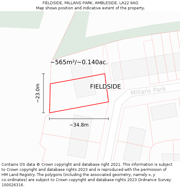 FIELDSIDE, MILLANS PARK, AMBLESIDE, LA22 9AG: Plot and title map