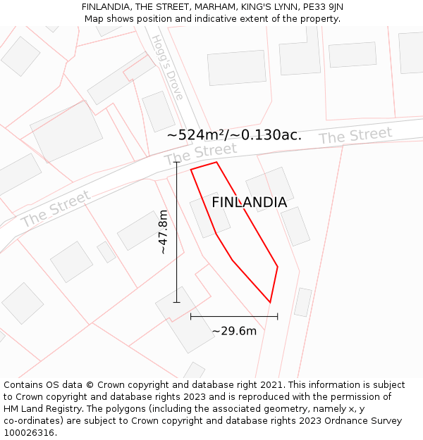 FINLANDIA, THE STREET, MARHAM, KING'S LYNN, PE33 9JN: Plot and title map