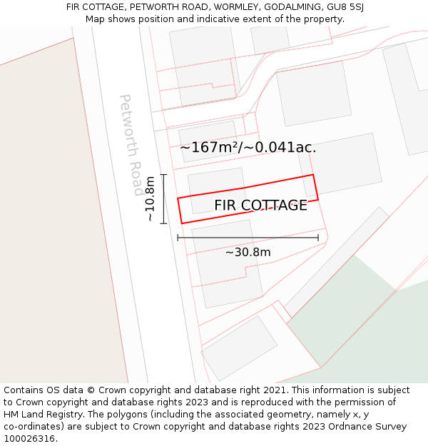 FIR COTTAGE, PETWORTH ROAD, WORMLEY, GODALMING, GU8 5SJ: Plot and title map