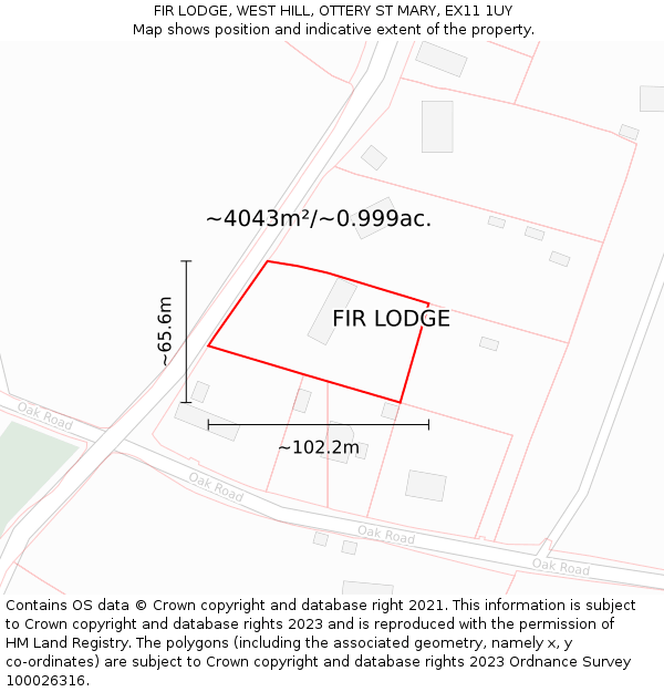 FIR LODGE, WEST HILL, OTTERY ST MARY, EX11 1UY: Plot and title map