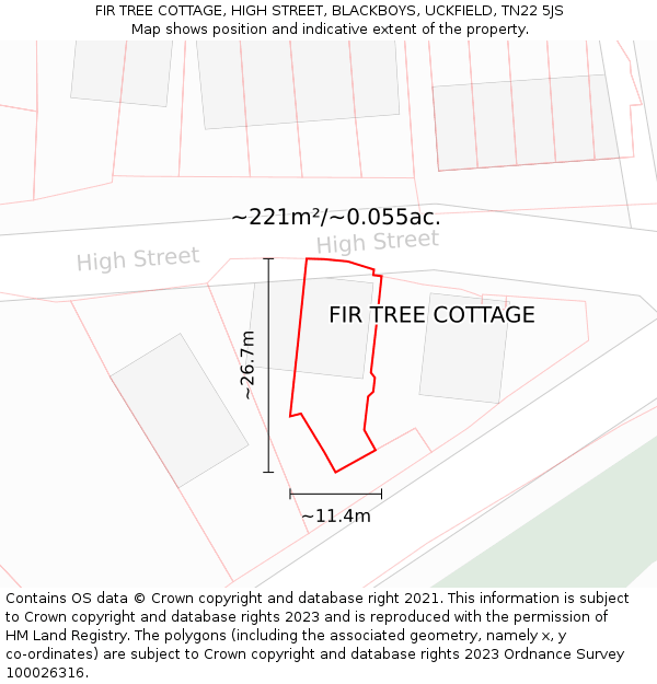 FIR TREE COTTAGE, HIGH STREET, BLACKBOYS, UCKFIELD, TN22 5JS: Plot and title map