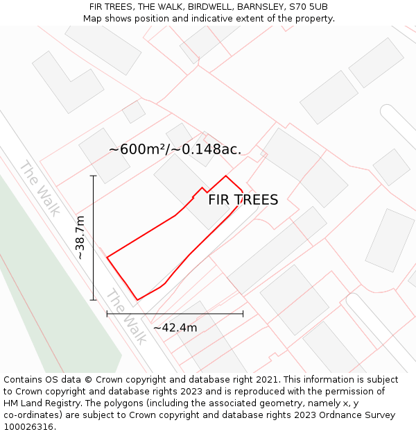 FIR TREES, THE WALK, BIRDWELL, BARNSLEY, S70 5UB: Plot and title map