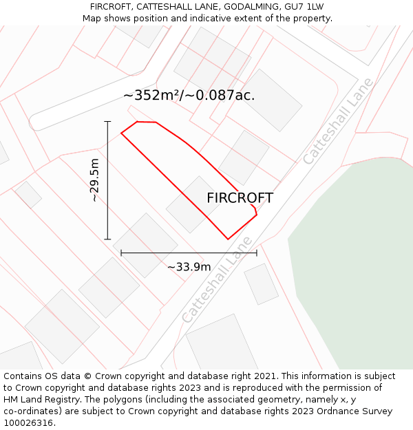 FIRCROFT, CATTESHALL LANE, GODALMING, GU7 1LW: Plot and title map