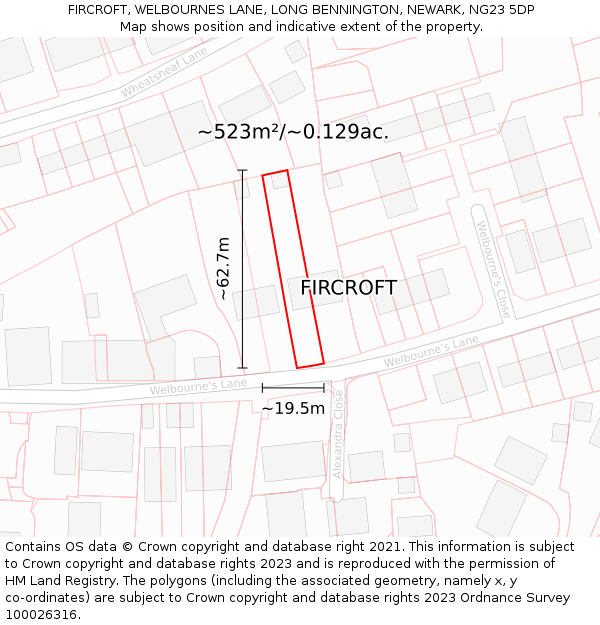 FIRCROFT, WELBOURNES LANE, LONG BENNINGTON, NEWARK, NG23 5DP: Plot and title map